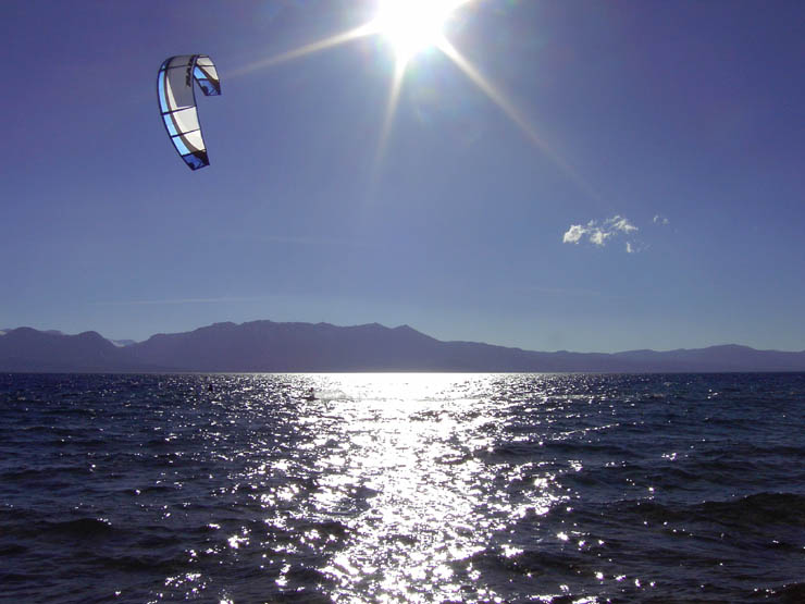 Kiteboarding at Nevada Beach, Lake Tahoe